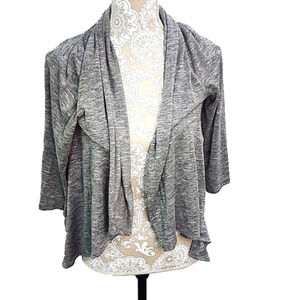 Loft women's 3/4 sleeve gray heather waterfall open cardigan, Small